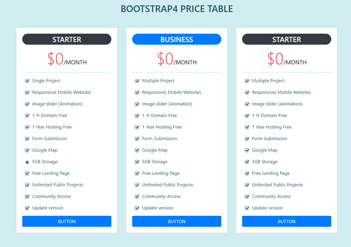 boostrap4 pricing